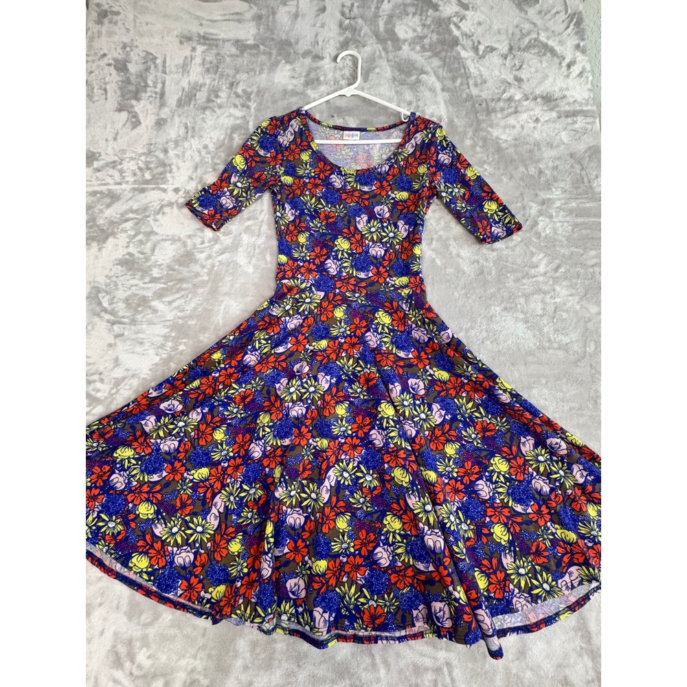 LuLaRoe XS Floral Print Swing Dress Short Sleeve Knee Length Colorful